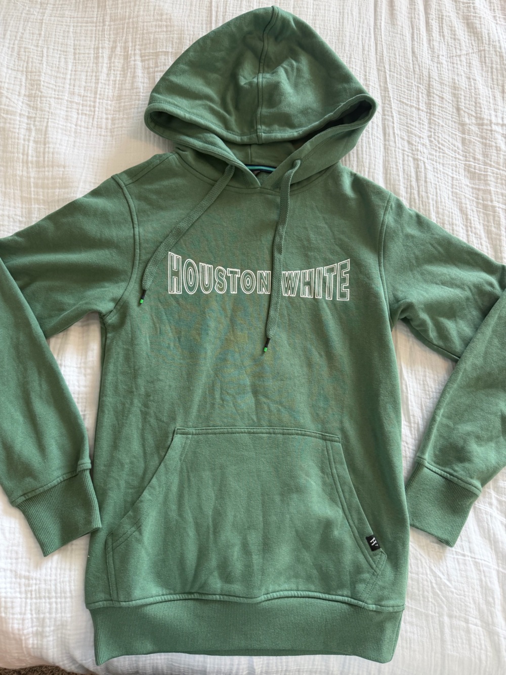Women’s Houston White Green Hooded Sweatshirt - Casual Pullover Hoodie